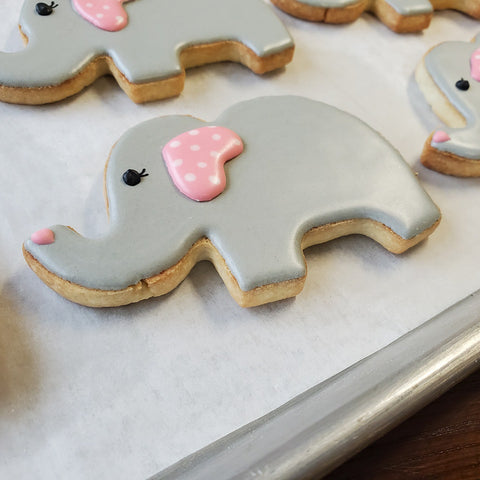 Grey Elephant with Pink Ear Elephant Sugar Cookies